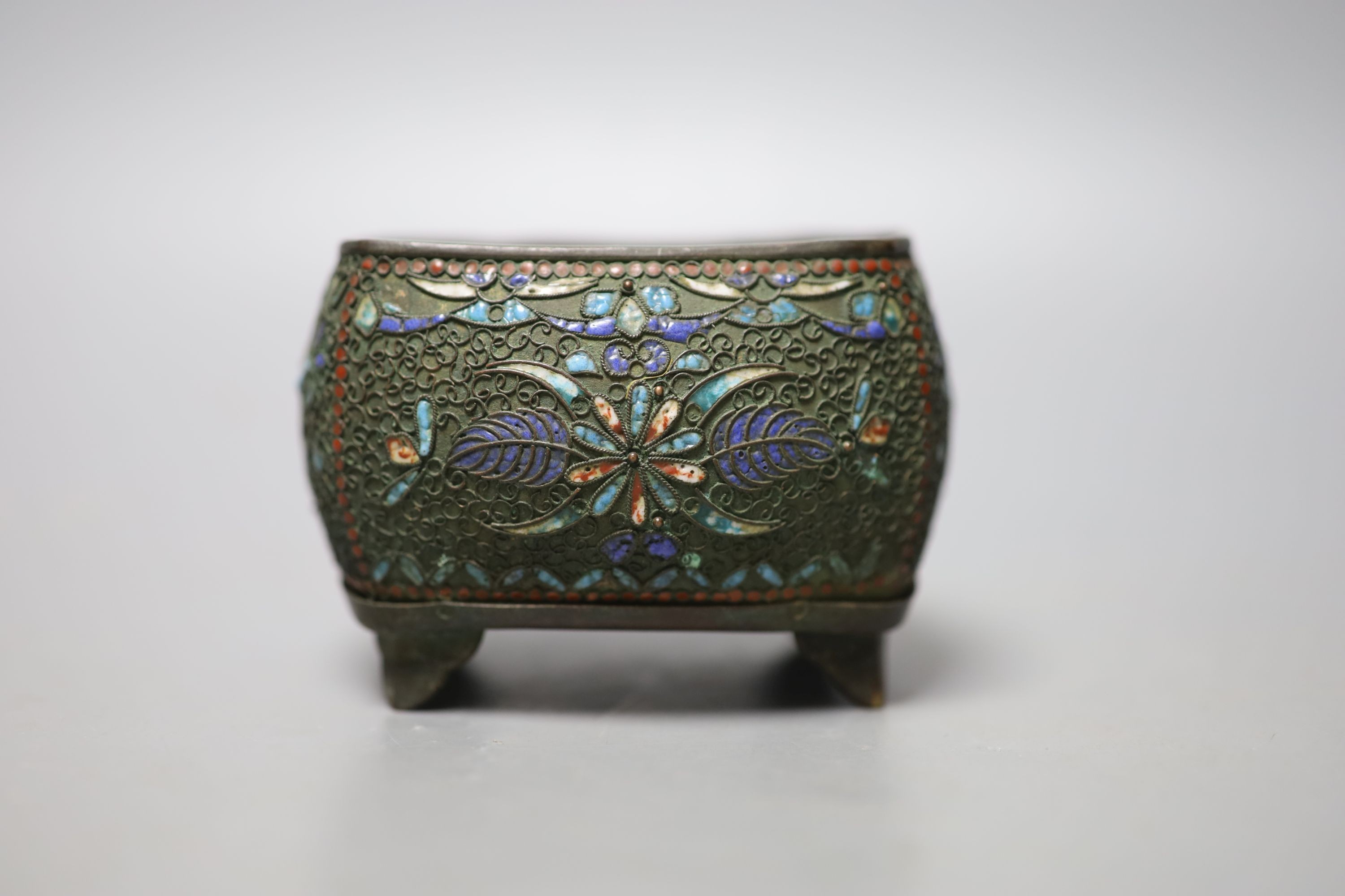 A cloisonne enamel incense burner, 9cm wide